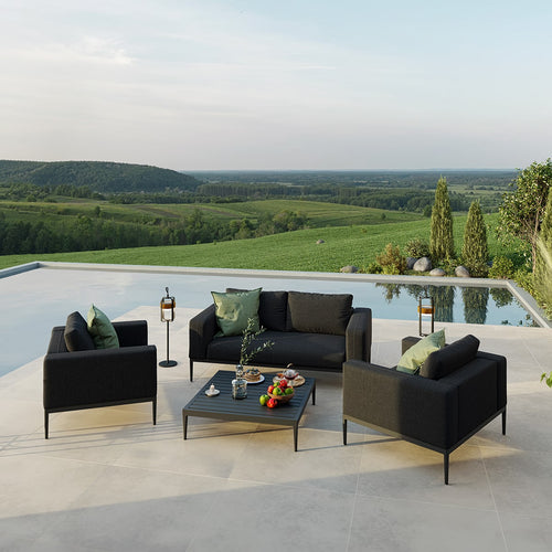 Eve Four Seat All weather Fabric Contemporary Outdoor Sofa Set in Charcoal Fabric