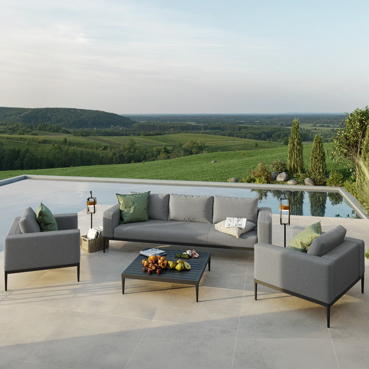 Eve Five Seat All weather Fabric Contemporary Outdoor Sofa Set in Flanelle Grey Fabric&nbsp;