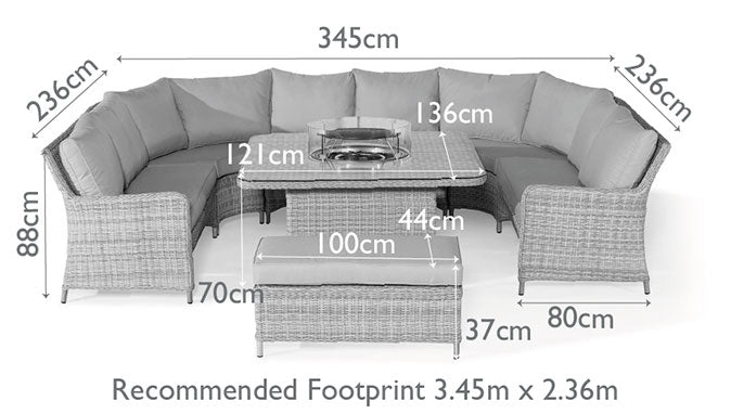 Oxford Grey Rattan Large Royal U Shape Modular Garden Sofa with LPG Fire Pit