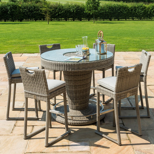 Oxford Grey Rattan Six Seat Round High Bar Set with Ice Bucket