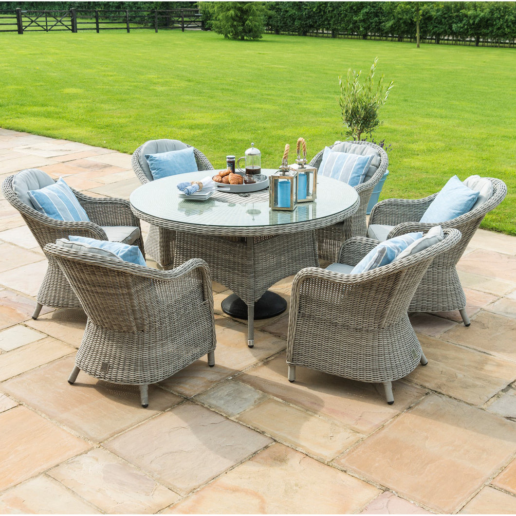 Oxford Grey Rattan Six Seat Round Heritage Garden Dining Set with Lazy Susan and Ice Bucket