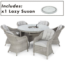 Load image into Gallery viewer, Oxford Grey Rattan Six Seat Round Heritage Garden Dining Set with Lazy Susan and Ice Bucket
