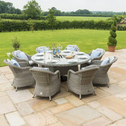 Oxford Grey Rattan Eight Seat Round Heritage Garden Dining Set with ice Bucket and Lazy Susan