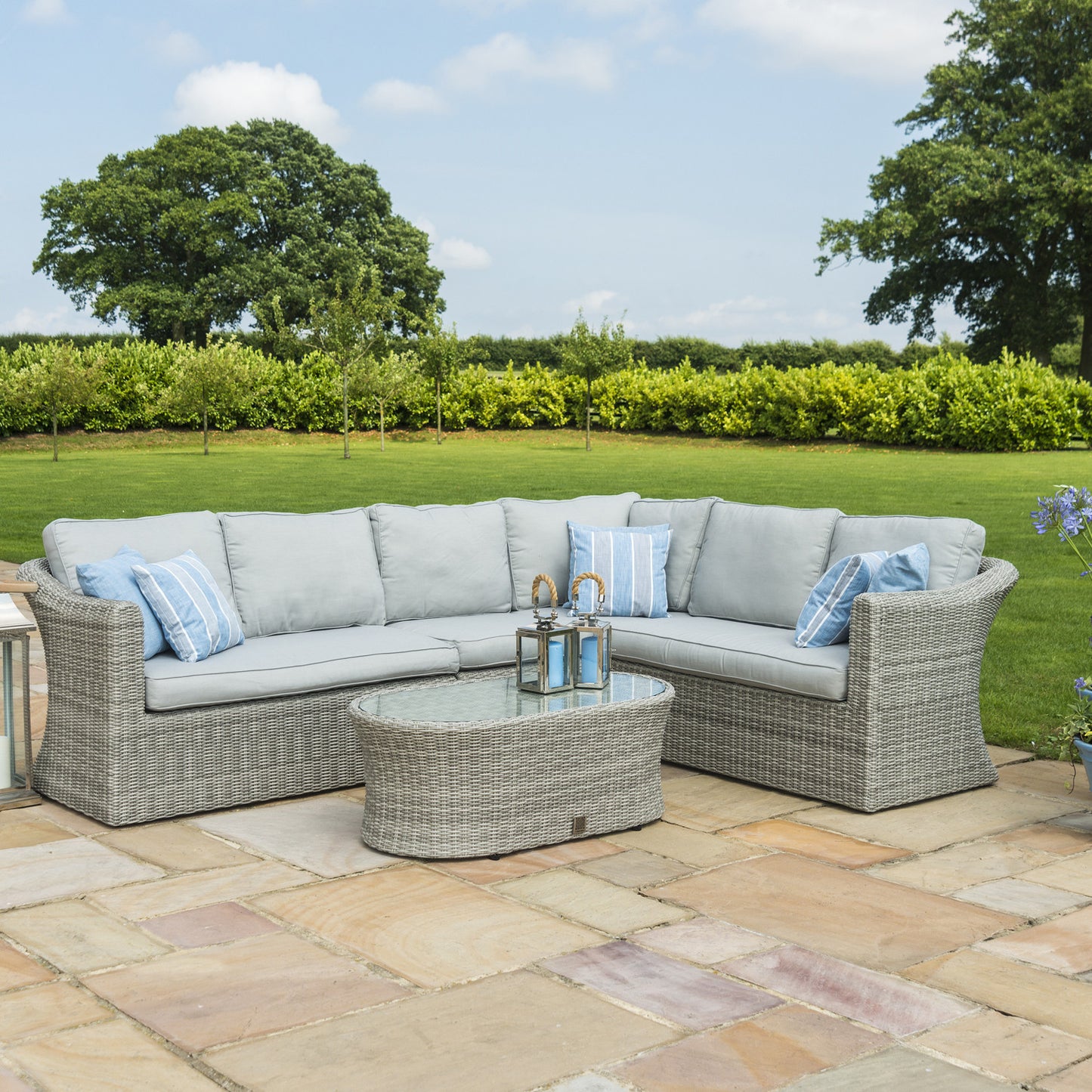 Oxford Grey Rattan Large L shape Corner Garden Sofa Set with Coffee Table