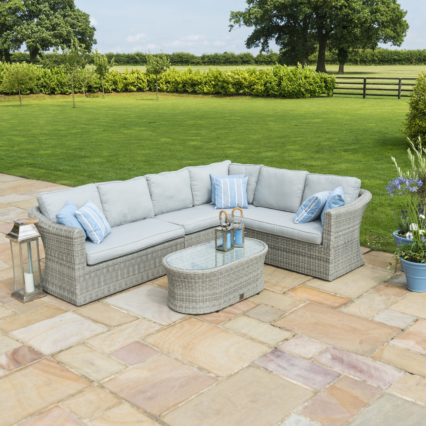 Oxford Grey Rattan Large L shape Corner Garden Sofa Set with Coffee Table