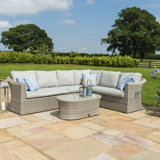 Oxford Grey Rattan Large L shape Corner Garden Sofa Set with Coffee Table