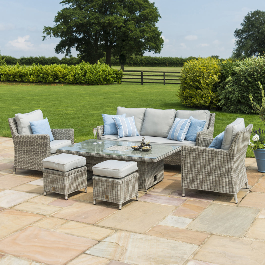 Oxford Grey Rattan Sofa Casual Dining Set with Integrated Ice Bucket and Rising Table MAZE