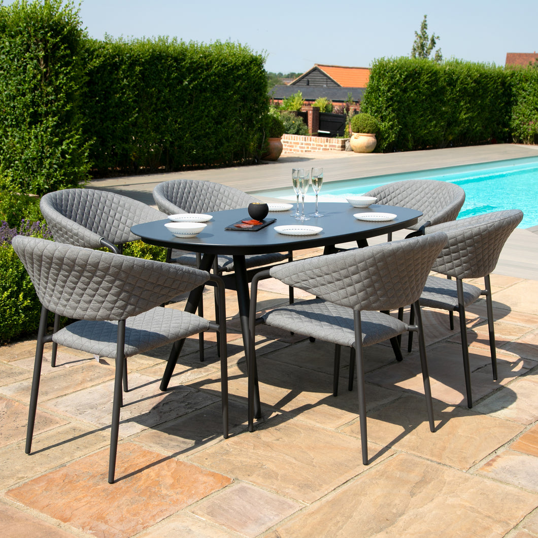 Pebble Grey All weather Six Seat Oval Garden Dining Set Maze