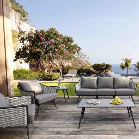 Skyline Design Serpent Metal Outdoor Sofa Set with Rope weave detailing