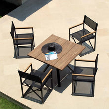 Load image into Gallery viewer, Skyline Design Venice Carbon Metal Four Seat Square Outdoor Dining Set With Alaska Teak Top
