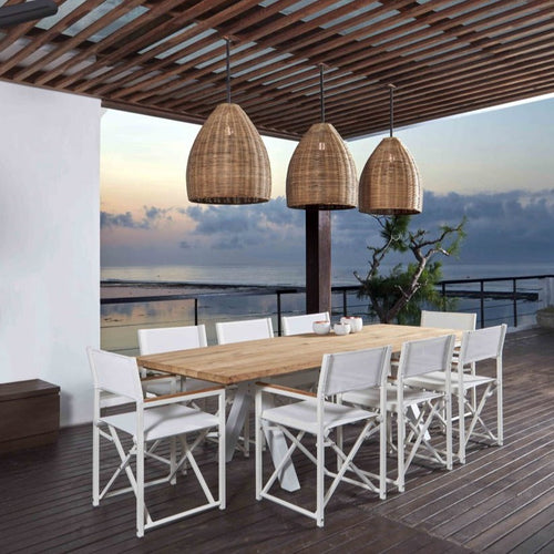 Skyline Design Venice White Eight Seat Rectangular Outdoor Dining Set with Alaska Teak Table top