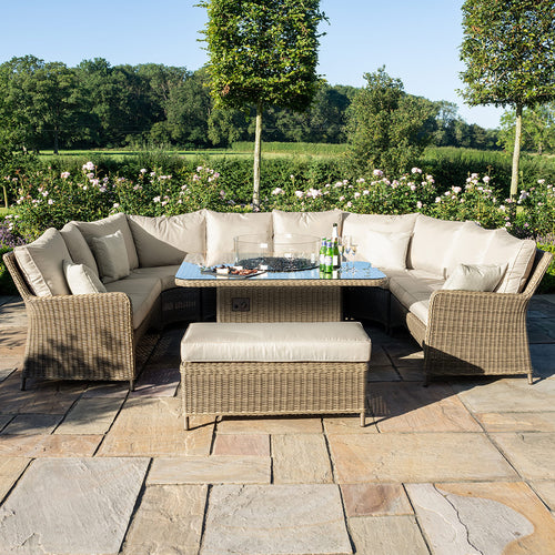 Winchester Rattan Royal U Shaped Sofa Set with LPG Gas Fire Pit Table