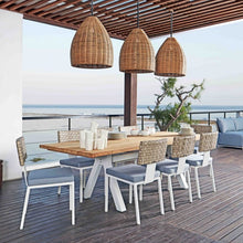 Load image into Gallery viewer, Skyline Design Windsor White Rectangular Eight Seat Outdoor Dining Set with Alaska Teak Table
