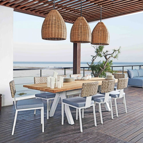 Skyline Design Windsor White Rectangular Eight Seat Outdoor Dining Set with Alaska Teak Table