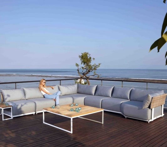 Skyline Design Windsor White Metal and Rattan Outdoor Modular Corner Sofa Set