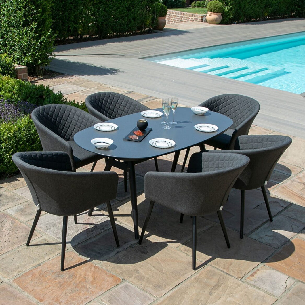 Ambition All Weather Fabric Oval Six seat Garden Dining Set with Spray Stone Dining Table Charcoal 