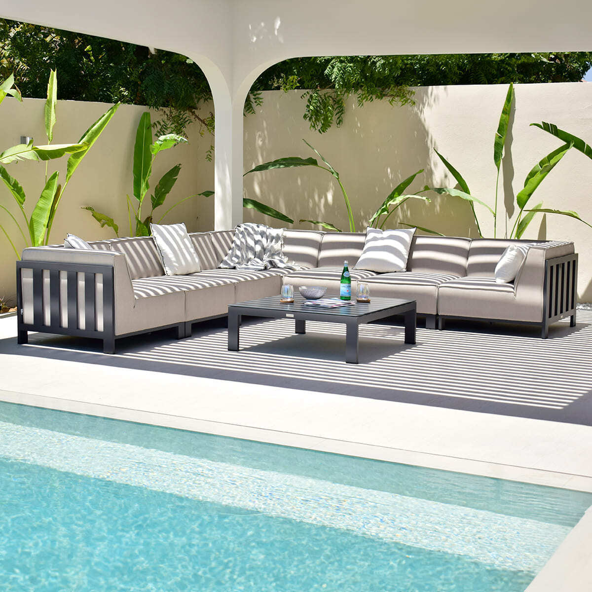 Ibiza Large Modern Outdoor Corner Sofa Set with Square Coffee Table