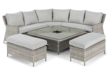 Load image into Gallery viewer, Oxford Grey Rattan Royal Casual Corner Dining Set With Bench integrated Ice Bucket and Rising Table
