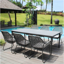 Load image into Gallery viewer, Skyline Design Metal Kona Outdoor Six Seat Rectangular Dining Set with Rope weave detailing
