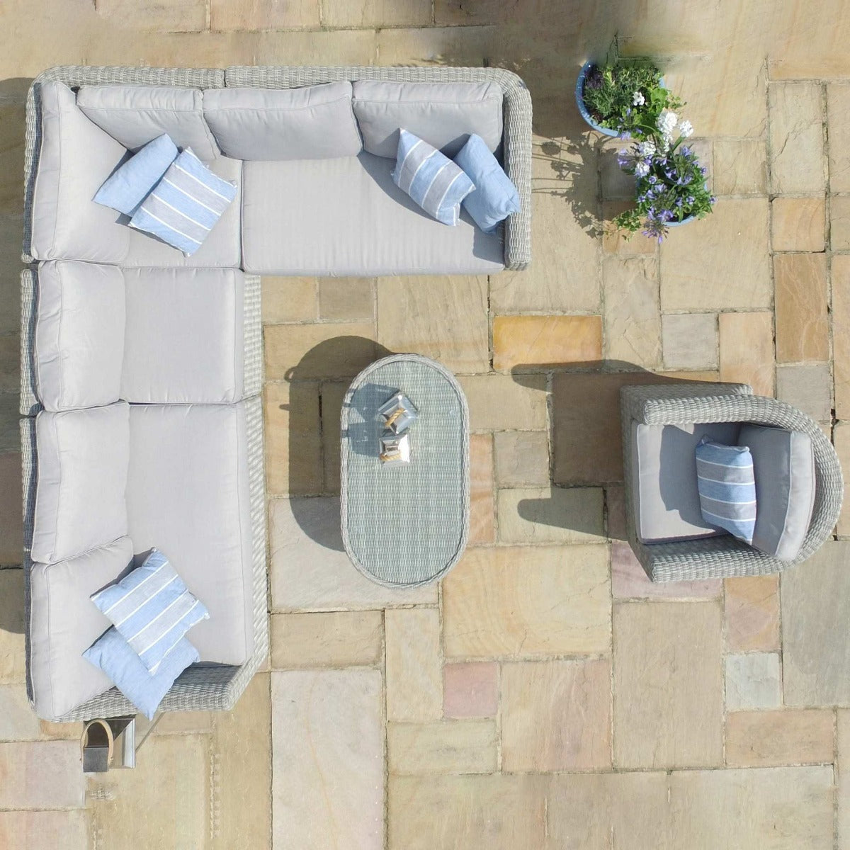 Oxford Grey Rattan Large L shape Corner Garden Sofa Set with Armchair and Coffee Table