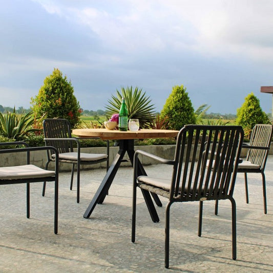 Skyline Design Trinity Rope Weave Carbon Four Seat Round Garden Dining Set with Alaska Teak Table