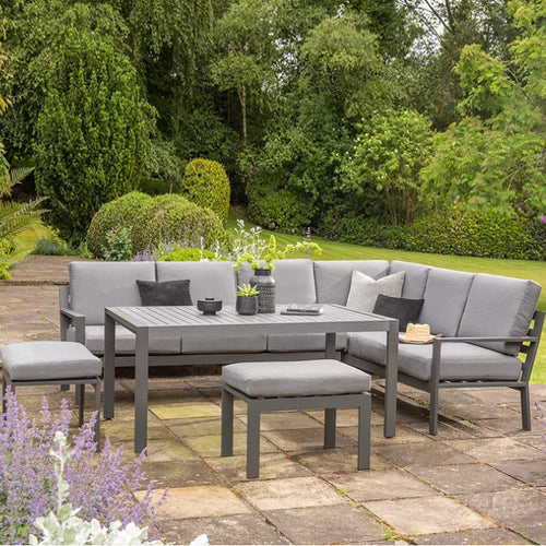 Titchwell Metal Garden Corner Sofa Set with Standard Table and Stools 