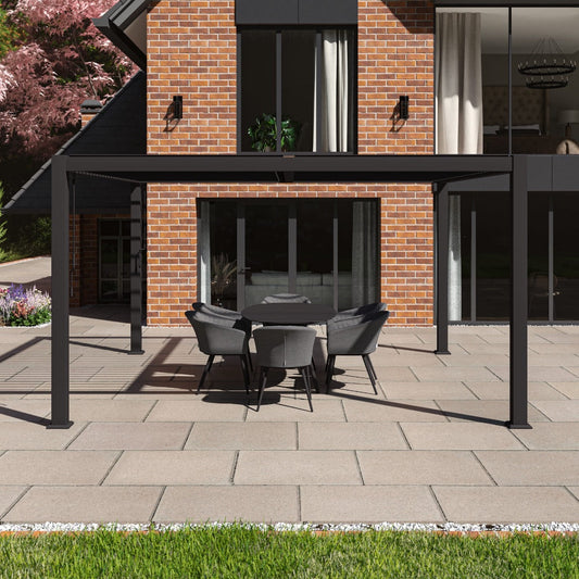 Aluminium Louvered Roof Garden Gazebo Pergola 4m x 4m Grey Frame