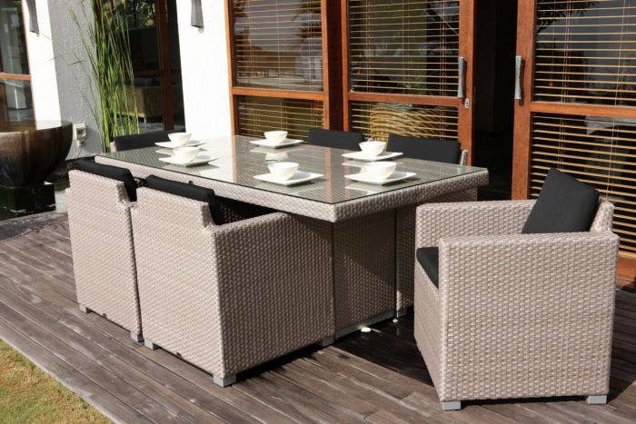 Skyline Design Pacific Rattan Six Seat Rectangular Garden Dining Set