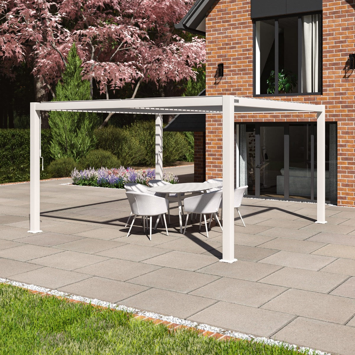 Aluminium Louvered Roof Garden Gazebo Pergola 4m x 4m White Frame