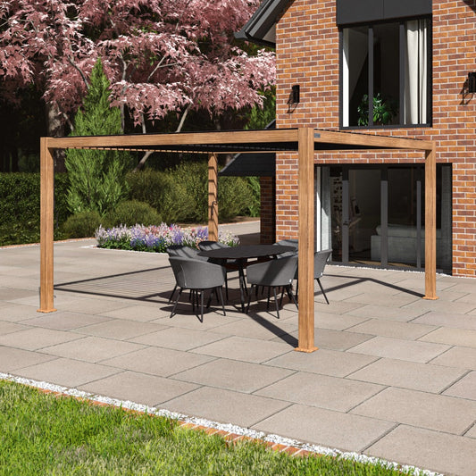 Aluminium Louvered Roof Garden Gazebo Pergola 4m x 4m Wood effect Frame