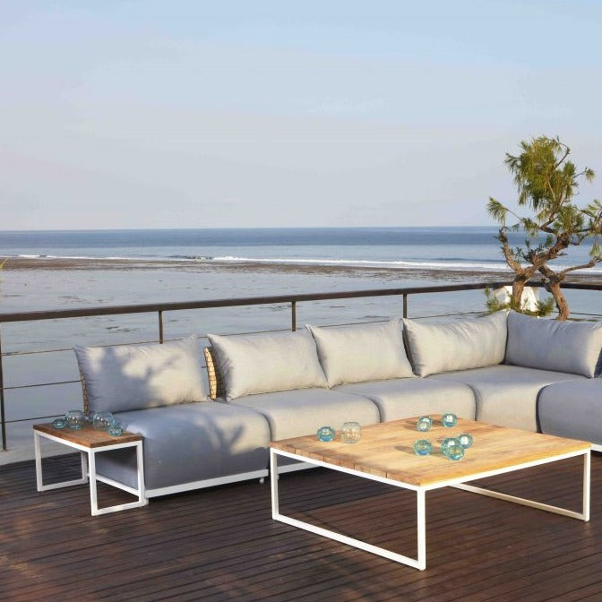 Skyline Design Nautic 80 x 30cm Long Metal Outdoor Side Table with Teak Top