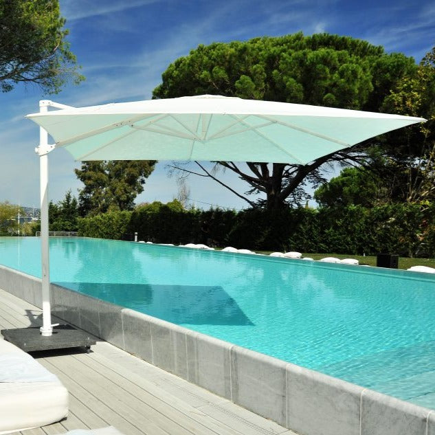 Marbella Plus Marbella+ 3m x 3m Square Side Arm Cantilever Garden Parasol with 100kg Wheeled Parasol Base