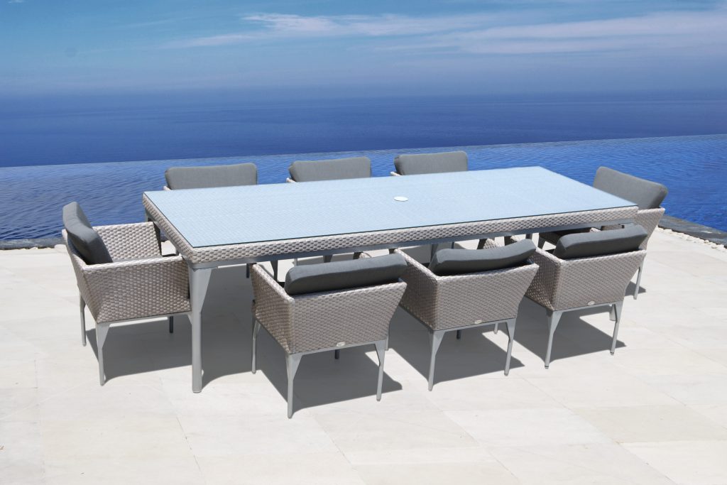 Skyline Design Brafta Silver Walnut Rattan Eight Seat Rectangular Garden Dining Set