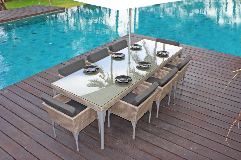 Skyline Design Brafta Silver Walnut Rattan Eight Seat Rectangular Garden Dining Set