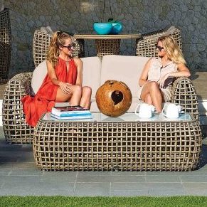 Skyline Design Dynasty Rattan Two Seat Garden Sofa Kubu Mushroom Weave