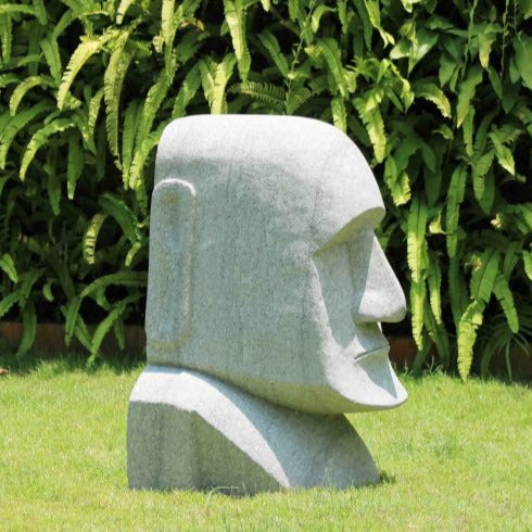 Hand Carved Grey Sandstone Easter Island Head Stone Sculpture