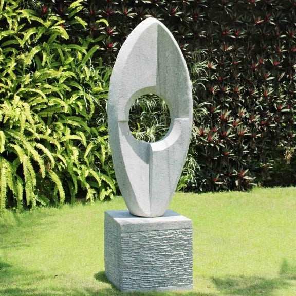 Hand Carved Sandstone Eclipse Stone Sculpture With Plinth