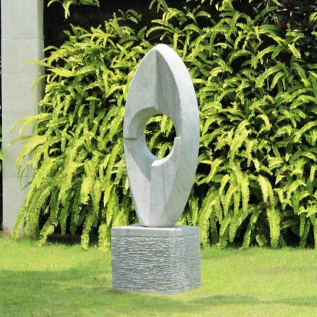 Hand Carved Sandstone Eclipse Stone Sculpture With Plinth