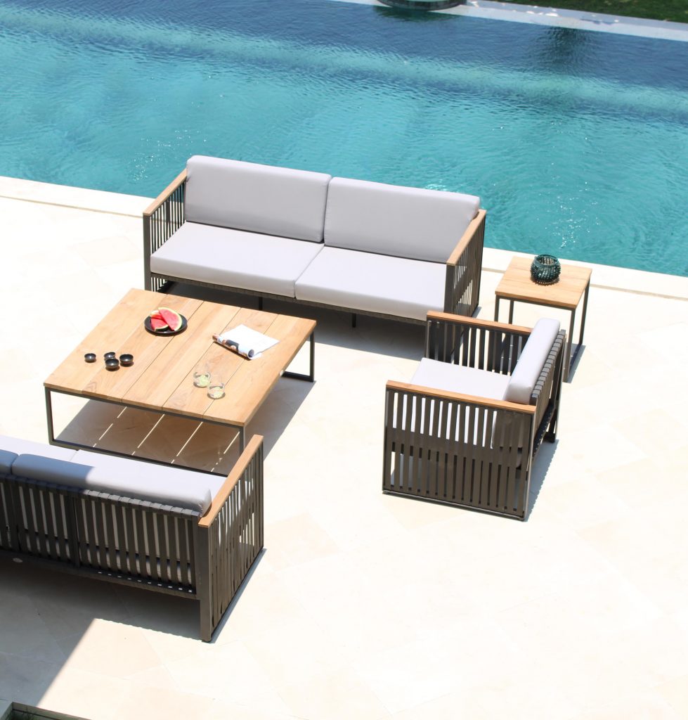 Skyline Design Nautic Square 120 x 120 Outdoor Metal Coffee Table with Teak Top