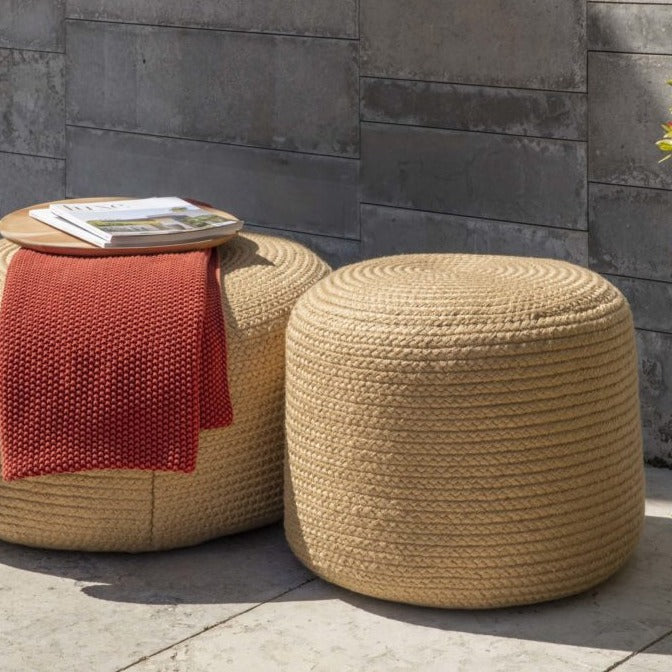 Skyline Design Jute Large Round Outdoor Pouf Stool