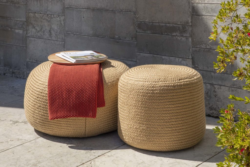 Skyline Design Jute Large Round Outdoor Pouf Stool