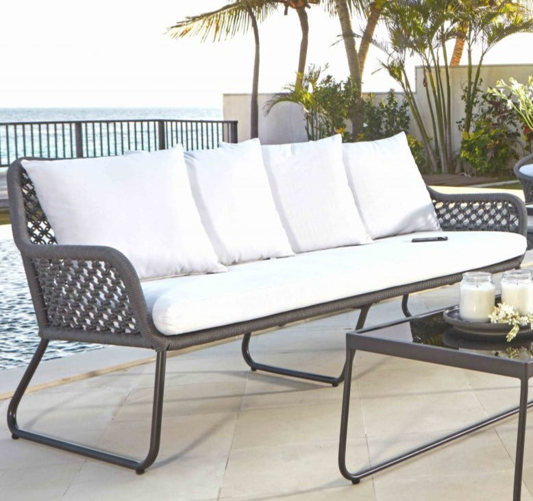 Skyline Design Kona Metal Outdoor Three Seat Sofa with Marine Grade Rope weave Detailing