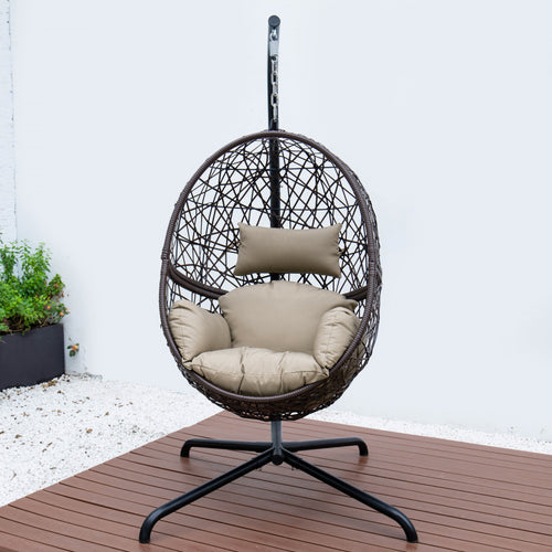 KD Single Rattan Garden Hanging Pod Egg chair and frame
