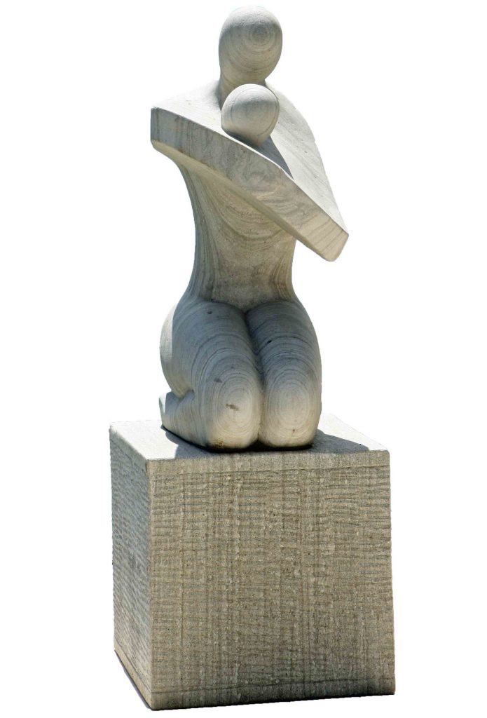 Mother & Baby Stone Sculpture With Plinth