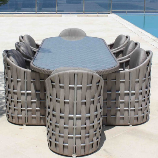 Skyline Design Strips Eight Seat Oval Rattan Garden Dining Set