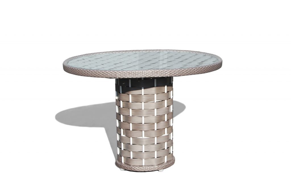 Skyline Design Strips Four Seat Round Rattan Outdoor Dining Set Silver Walnut Weave