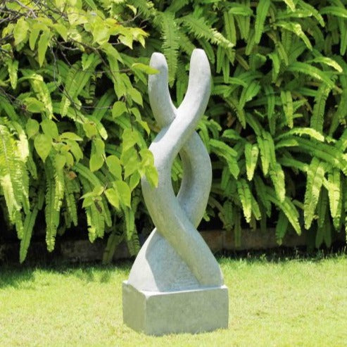 Hand Carved Grey Sandstone Twist Stone Sculpture With Plinth