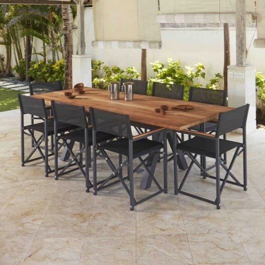 Skyline Design Venice Carbon Eight Seat Rectangular Outdoor Dining Set with Alaska Teak Table top