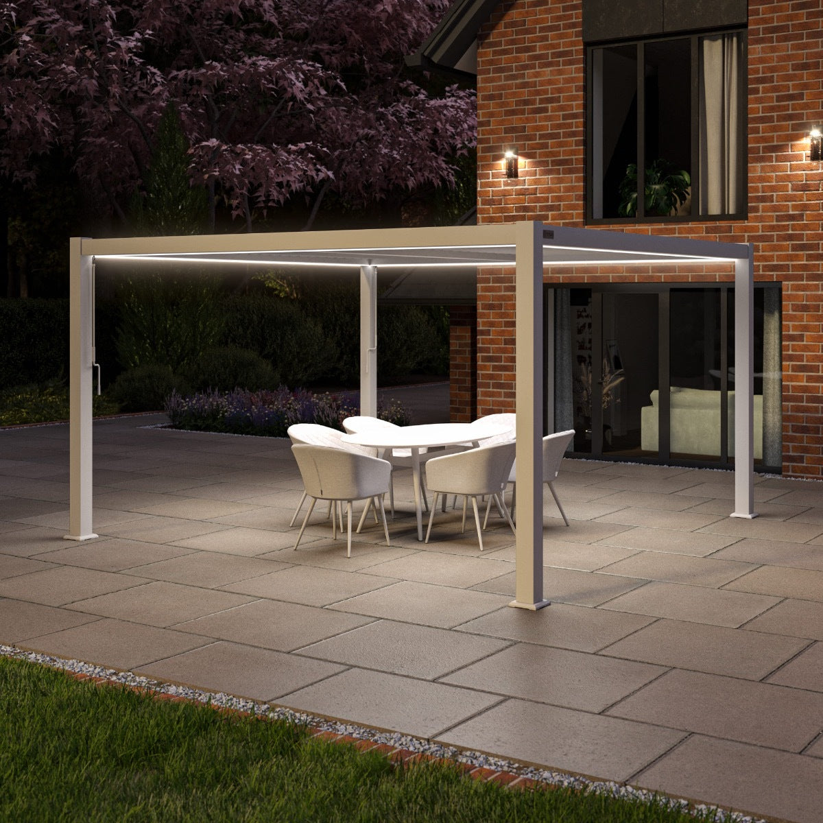 Aluminium Louvered Roof Garden Gazebo Pergola 4m x 4m White Frame