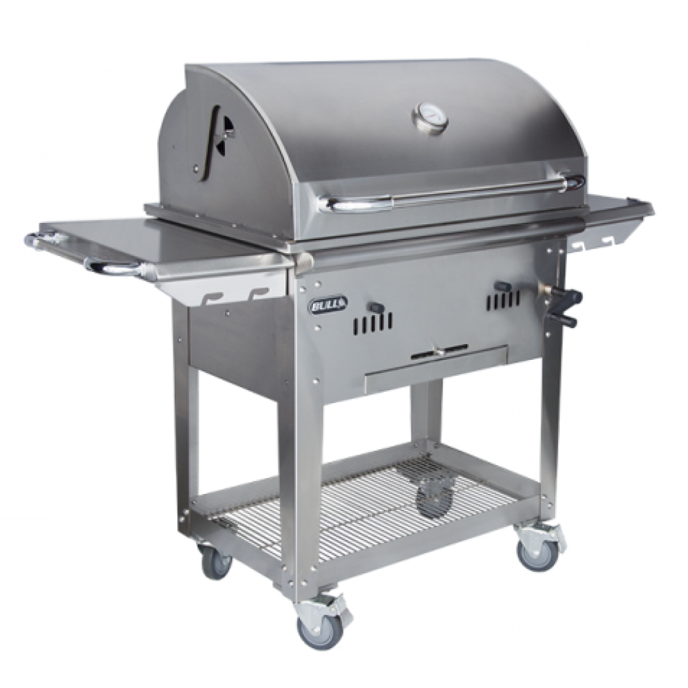 BULL Bison Stainless Steel Charcoal BBQ with Adjustable Charcoal baskets on Cart 